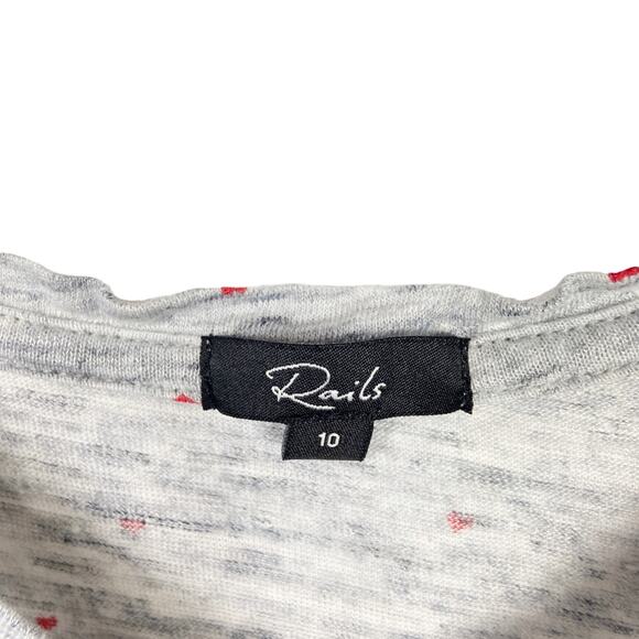 Rails Girls Linen T Shirt Top Heart Print Gray Red - Picture 4 of 5
